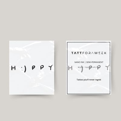 Tijdelijke tattoo happy | Neptattoo volwassenen | Tijdelijke tattoo voor volwassenen | Temporary tattoo | Plaktattoos voor volwassenen | Neptattoos | Probeer zorgeloos een tattoo | tattforaweek