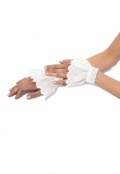 KIMU® Manchetten Wit Katoen Broderie Piet Pietenpak - Witte Manchet Mouwen Pols Kant Blouse Mouwtjes Vintage Gothic Festival