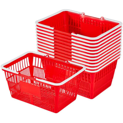 Boodschappenmanden, 12 STUKS, 21L Stapelbare PE Kunststof Boodschappenmanden met Handvatten, Dichte Gaasstructuur, Houdt tot 9,07 kg, Draagbaar voor Boodschappen,
