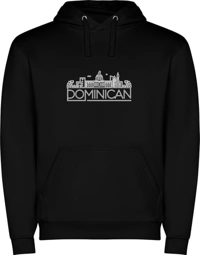 Zwarte unisex hoodie met “ Sky Line Dominican - Dominicaanse Republiek – Vakantiegevoel – Strak – Modern “ Print Full Color Color merk Roly maat S
