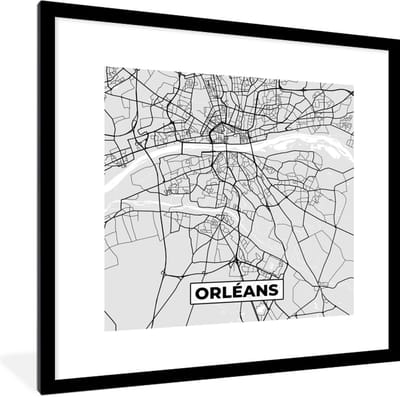 Fotolijst incl. Poster - Frankrijk - Orléans - Stadskaart - Plattegrond - Kaart - 40x40 cm - Posterlijst