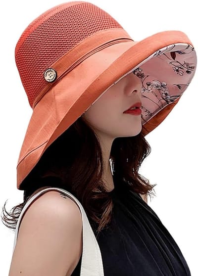 1 stuk Mesh zonnehoed voor dames met UV-bescherming en brede rand en kinband - Baksteenrood