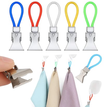 Handdoekklemmen – 5 STUKS | Multicolor RVS Ophanghaakjes – Wandhaken - Theedoekklemmen i Keuken & Badkamer Must-Have!