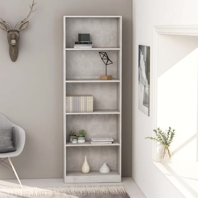 vidaXL - Boekenkast - met - 5 - schappen - 60x24x175 - cm - bewerkt - hout - betongrijs