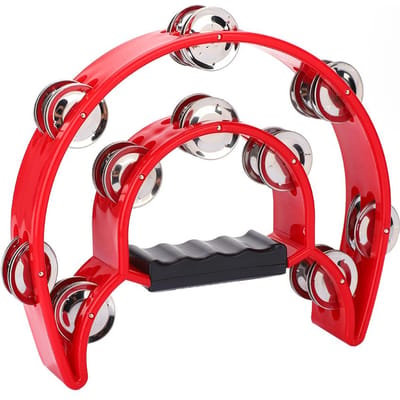 Double rangée de grelots Clochette Tambourin Percussion Instrument de musique rouge