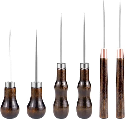 Set van 6 priemen, leerpons, steekmarkeringstool, kalebasvormige ponstool voor het naaien van leer, markeren, houtbewerking, schoenreparatie