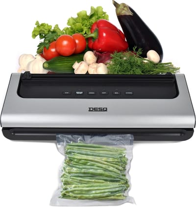 DESQ® 7910 Automatische Vacumeermachine – Vacuüm Sealer – Inclusief 5 Vacuümzakken – 5 Programma's – Pulse Functie – Krachtige 0,6 Bar Vacuümdruk – Rolsnijder –