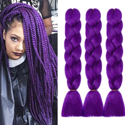 longziming -Ombre Vlecht­haar 60 cm – Hittebestendig Synthetisch – 3 Bundels (300 g) – Zacht & Klitvrij – Paars