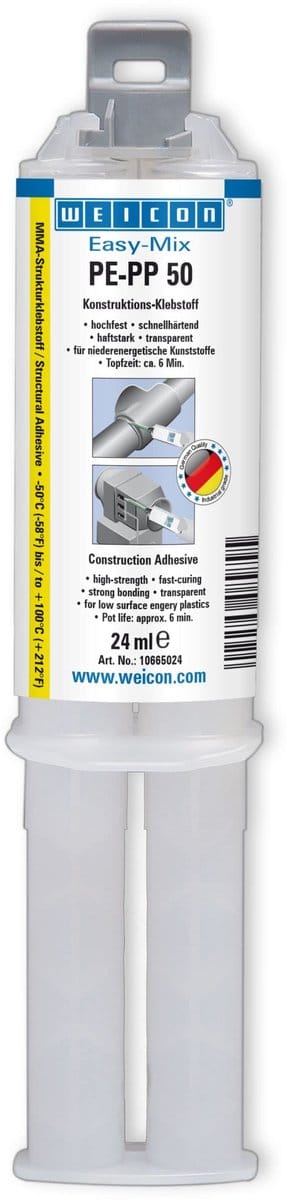 WEICON Easy-Mix PE-PP 50 – 2-componenten kunststoflijm – dubbele spuit – transparant – 24 ml