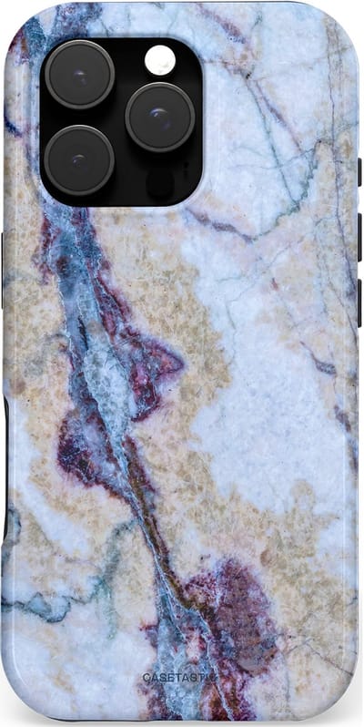 Casetastic hoesje geschikt voor Apple iPhone 16 Pro - MagSafe - Dubbellaagse bescherming - Diepzee Marmer - Fashion Case - Blauw Zand