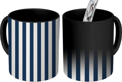 Magische Mok - Foto op Warmte Mokken - Koffiemok - Verticale strepen - Blauw - Crème - Magic Mok - Beker - 350 ML - Theemok