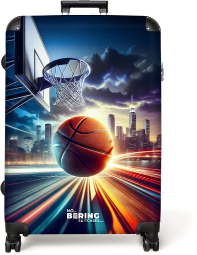 NoBoringSuitcases.com® - Koffer groot - Reiskoffer lichtgewicht - Gedetailleerde basketbal voor skyline - Rolkoffer met 4 wielen - Grote trolley XL - 98 liter bagage