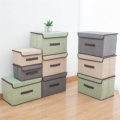 Katoen en linnen opbergdoos met deksel, opvouwbare sundries opbergdoos Cosmetica Ondergoed Sokken Speelgoed Snacks Kinderopslagbox onder de opslag van het bed (Color : Green-L)