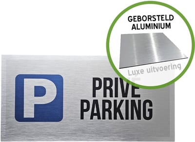 Pictogram/ bord Dibond geborsteld | "Privé parking" | 30 x 15 cm | Luxe uitvoering | Parkeerplaats vrijhouden | Roestvrij | Grijs | 1 stuk