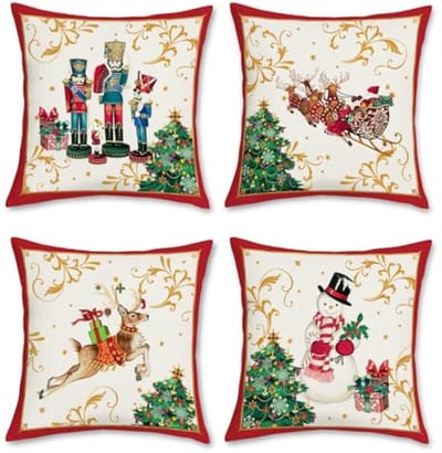 Kussensloop 45 x 45 cm - Reindeer en Nutcracker - Set van 4 - Winterse kerstdecoratie - ShopVlot