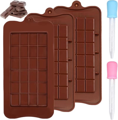 Silicone Baking Mould - Non-Stick Coating - Small Chocolate Moulds with 5 ml Dripper - Silicone Mould for Chocolate - Pack of 3