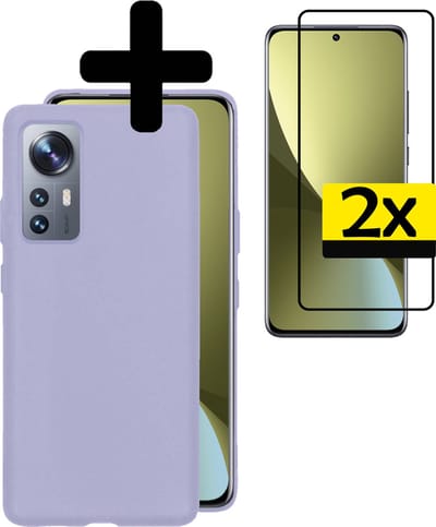Hoesje - Met 2x Screenprotector - Geschikt voor Xiaomi 12 Pro - Sterk & Shockproof - Back Cover - Siliconen Case - Telefoon Hoes - Telefoonhoesjes - Lila