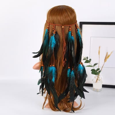 Boheemse Vrouwen Hoofdband Vintage Hippie Veren Hoofdtooi Hoofddeksel Voor Dames Meisjes Indiase Etnische Hoofdbanden Haaraccessoires One Size black