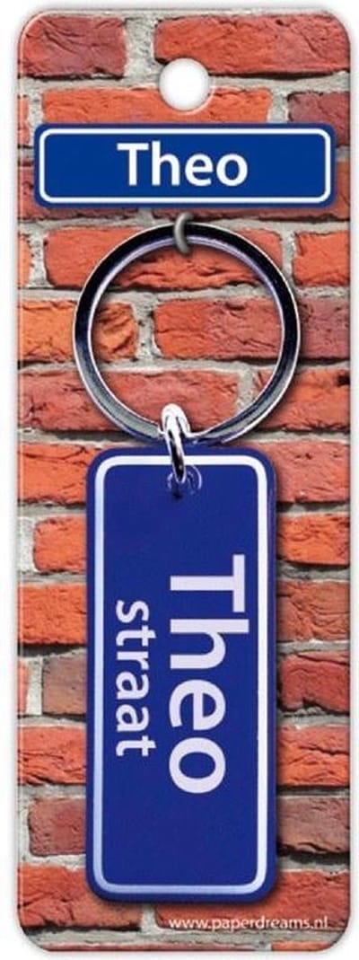Paper Dreams Sleutelhanger Straatnaam Theo 9 Cm Staal Blauw