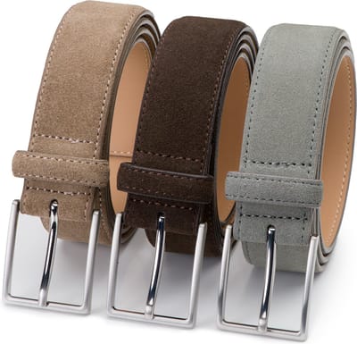 DTCH.FIT Herenriem Suède Bobby - Riem Taupe, Donkerbruin & Lichtgrijs - Pantalon & Jeans Broekriem - Riemmaat 105cm - Totale lengte 120cm - 3 Stuks