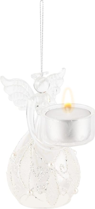 Dekoratief | Hanger engeltje m/theelichthouder, transparant, glas, 7x7x12cm | A245055