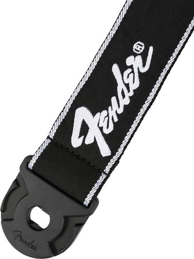 Fender 990629008 2 gitaarband, zwart met witte lopende logo