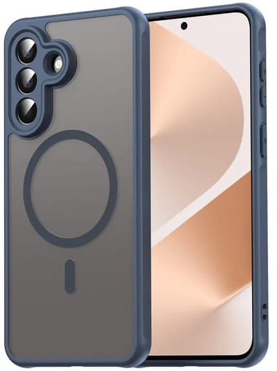 MobyDefend Hoesje - Geschikt voor Samsung Galaxy A57 - Case Geschikt voor MagSafe - Mat Transparant Met Gekleurde Rand - Blauw