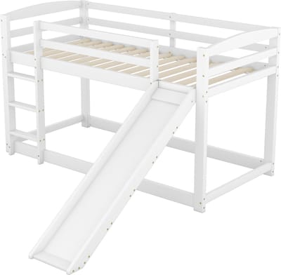 Merax Stapelbed 90x200 cm voor Kinderen en Tieners - Kinderbed met Glijbaan en Uitvalbeveiliging - Wit