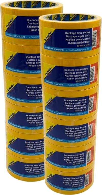 Verlofix Duct Tape - 12 rollen - 50 mm Breed - Rol van 10 Meter - Plakband - Grote Kleefkracht - Zeer Sterk - Waterdichte tape - 12 rollen - Geel
