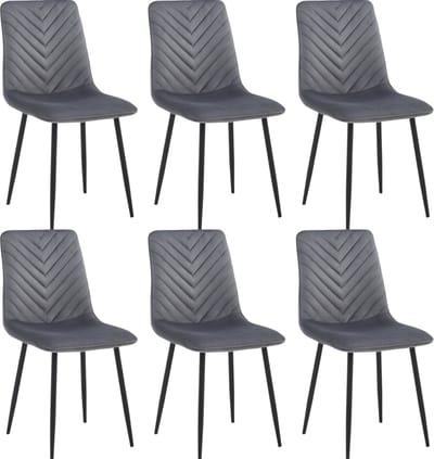 Colenis® - Senny Eetkamerstoel - Set Van 6 - Grijs - Fluweel - Velvet - Industrieel - Eetkamerstoelen