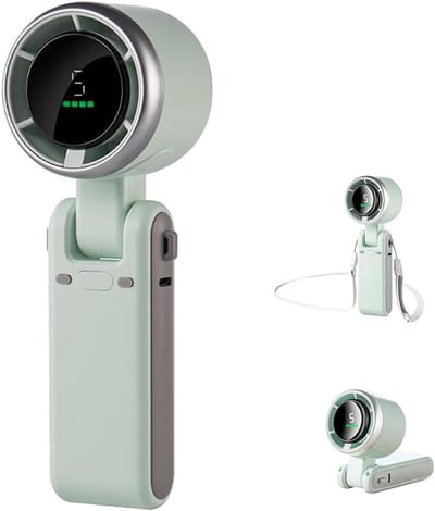 Ventilator - Handzame, opvouwbare ventilator met hoge snelheid - 180° verstelbaar - 3600 mAh - USB-oplaadbaar - Krachtige koelventilator - 5 windsnelheden, LED-display - (groen)