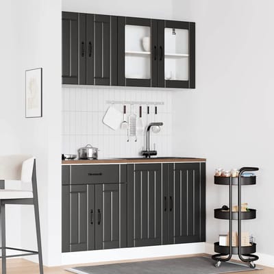 vidaXL - 4-delige - Keukenkastenset - Lucca - bewerkt - hout - zwart