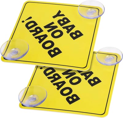 Baby Veiligheidsbord met Dubbele Zuignappen - 2 Stuks 5 x 5 Inch Herbruikbare Waarschuwingsborden voor Auto, Kinderen in de Auto Sticker, Duurzaam en Handig voor Ouders