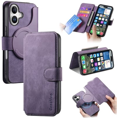 CaseNeo Hoesje - Geschikt voor iPhone 16 Hoesje - CaseNeo 2-in-1 Book Case & Back Cover - MagSafe Compatible - Paars
