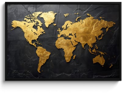 Poster in lijst - Fotolijst 120x80 cm - Posters - Wereldkaart - Goud - Steen - Posterlijst zwart - Decoratie - Wanddecoratie woonkamer - Muurdecoratie slaapkamer
