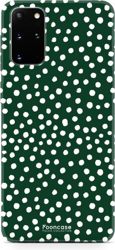 Fooncase Hoesje Geschikt voor Samsung Galaxy S20 Plus - Shockproof Case - Back Cover / Soft Case - POLKA / Stipjes / Stippen / Donker Groen