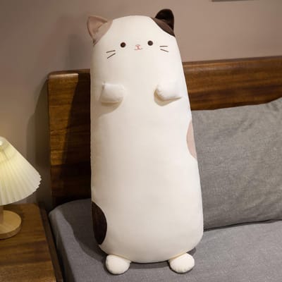 70/90CM Mignon Peluche Chat Calico Dessin Animé Animal Chat Long Oreiller Pince pour Jambe Lavable Compagnon de Sommeil Coussin 90cm blanc