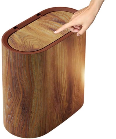 Afvalemmer met deksel - Prullenbak Keuken - Ruimtebesparend Opbergen - Compact Ontwerp - 29.5 cm Hoog - Houtkleur