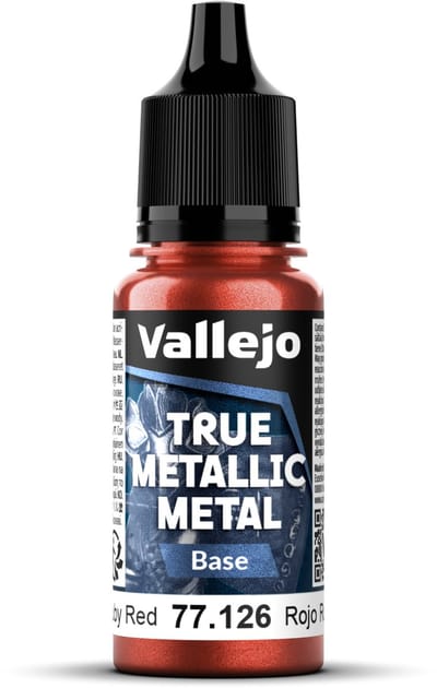 Vallejo Hobbyverf Acrylverf - 77126 True Metallic Metal - Base - Robijn Rood - Acryl - Verf flesje - 1x 18 ml