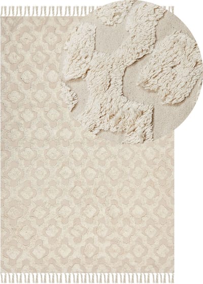 AKSARAY - Laagpolig vloerkleed - Lichtbeige - 160 x 230 cm - Katoen