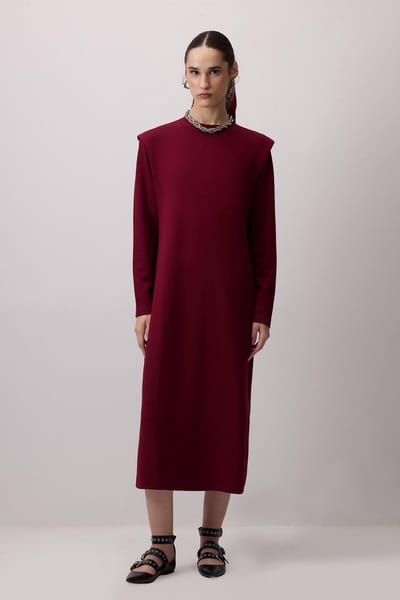 Touché Privé - Gebreide basisjurk met schoudervullingen - Bordeaux - Dames