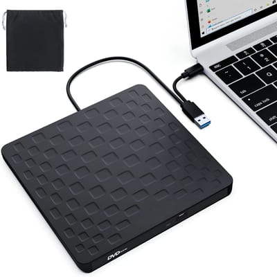 KAD® DVD Speler - USB 3.0 en Type-C - DVD Speler Laptop - DVD Brander - Zwart - 15cm x 15cm x 2cm