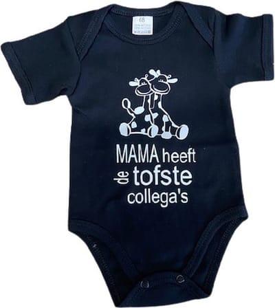 Baby romper zwart met opdruk mama heeft de tofste collega's ©maat 56 zwangerschap aankondiging