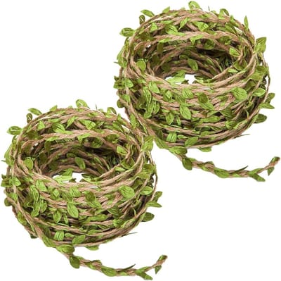 Jute Touw met Groene Bladeren voor Wanddecoratie, Bruiloften, Ambachten en Tuinversiering - Totaal 20 Meter Lengte