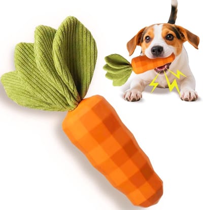 longziming -Carrot Dog Toy - Chew Toy For Dogs - Rubber Dog Chew Toy - Quietschend En Knisperend - Milchgeschmack - Milieuvriendelijk Gummi - Voor Alle Hondenrassen - 1 Stuk