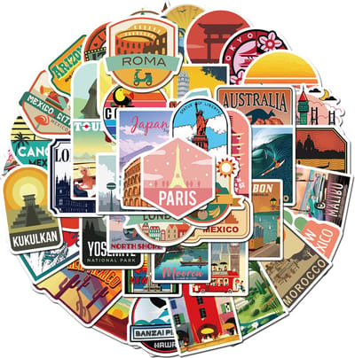 City Trip Steden Stickers - Internationaal - Reizen - set 50 stuks - Laptop Stickers - Stickervellen