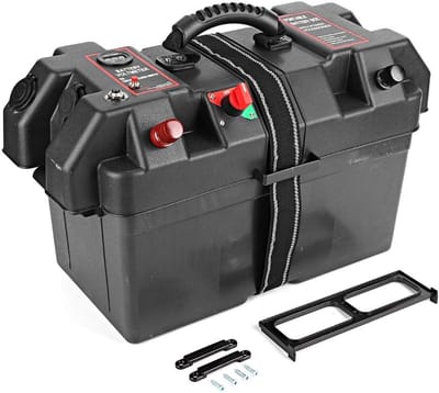 Accubak Boot - Batterijbox Trollingmotor - Stroomvoorziening Varen - Ingebouwde Batterijmeter - 47 x 28 x 28 cm - Zwart