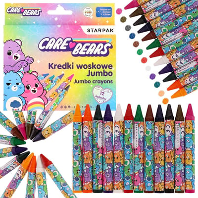 Care Bears JUMBO waskrijtjes voor kinderen, dikke schoolkrijtjes, set van 12 kleuren