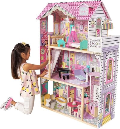 Thuys – Poppenhuis – Houten Poppenhuis met Meubels – Kinderspeelgoed – 1 Jaar en Ouder – Creativiteit – 40x83x120 cm – Roze