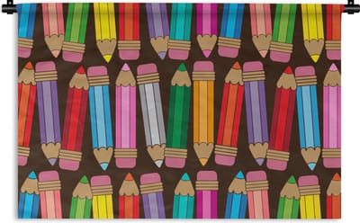 Wandkleed - Wanddoek - Potlood - Patronen - Abstract - Regenboog - 90x60 cm - Wandtapijt